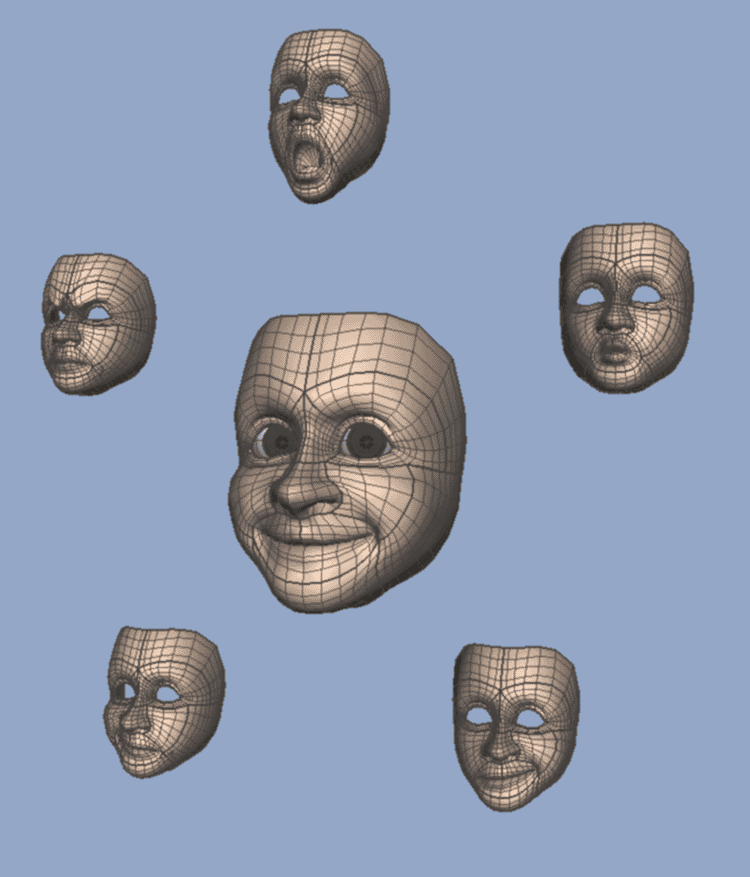 The meshdata for the face was developed by Alias|Wavefront for the promotion of their Computer Animation Software Maya. They should be asked before publishing the face images, but this will be no problem, since GENIUS is the best promotion they can get.